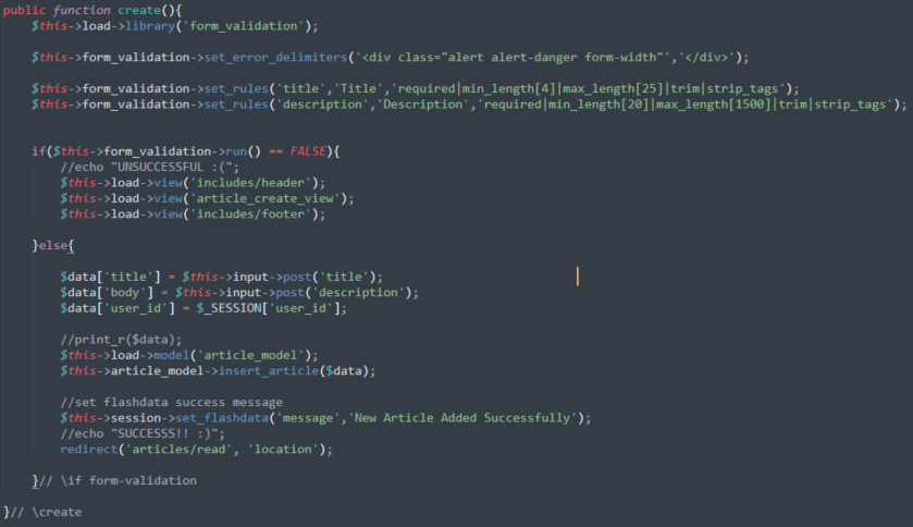 Snapshot of PHP code - create