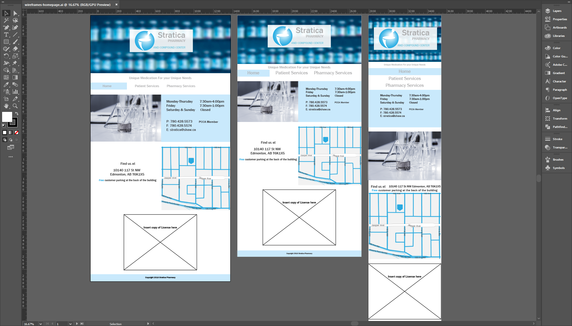 A screenshot of high level wireframes in Adobe Illustrator